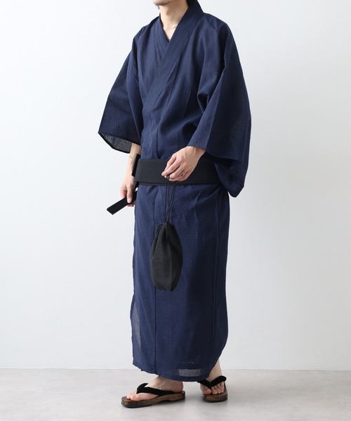 しじら織 浴衣 5点セット 帯 下駄 扇子 巾着 男性浴衣（浴衣