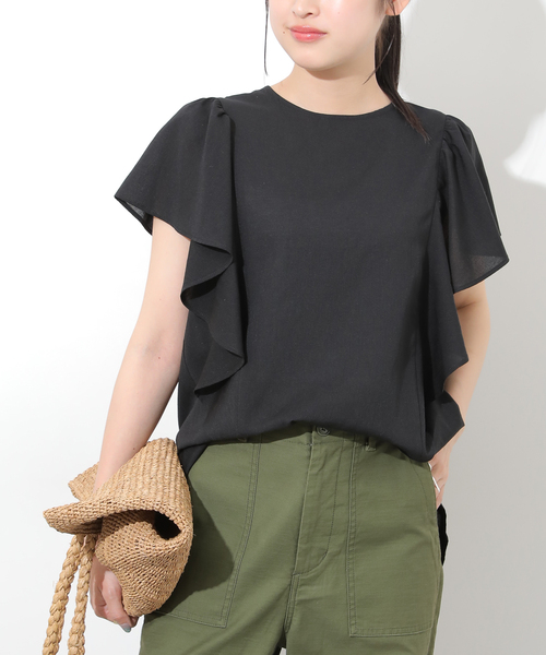 JOURNAL STANDARD relume(ジャーナルスタンダード レリューム)の「ラミーボイルクロスラッフルブラウス(シャツ/ブラウス・レディース・ブラック/ホワイト・FREE)」の2枚目の写真