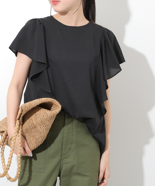 JOURNAL STANDARD relume(ジャーナルスタンダード レリューム)の「ラミーボイルクロスラッフルブラウス(シャツ/ブラウス・レディース・ブラック/ホワイト・FREE)」の7枚目の写真