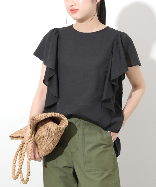 JOURNAL STANDARD relume(ジャーナルスタンダード レリューム)の「ラミーボイルクロスラッフルブラウス(シャツ/ブラウス・レディース・ブラック/ホワイト・FREE)」の8枚目の写真