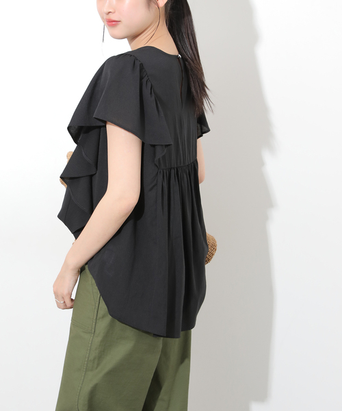 JOURNAL STANDARD relume(ジャーナルスタンダード レリューム)の「ラミーボイルクロスラッフルブラウス(シャツ/ブラウス・レディース・ブラック/ホワイト・FREE)」の9枚目の写真