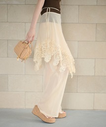 LAULEN | 2way lace shawl wrap set mesh pants /レースラップパーツセットメッシュワイドパンツ(その他パンツ)