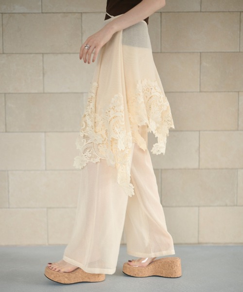 LAULEN(ローレン)の「2way lace shawl wrap set mesh pants /レースラップパーツセットメッシュワイドパンツ(その他パンツ・レディース・アイボリー・FREE)」の3枚目の写真