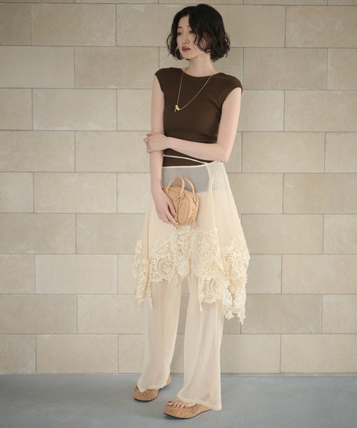 LAULEN(ローレン)の「2way lace shawl wrap set mesh pants /レースラップパーツセットメッシュワイドパンツ(その他パンツ・レディース・アイボリー・FREE)」の5枚目の写真