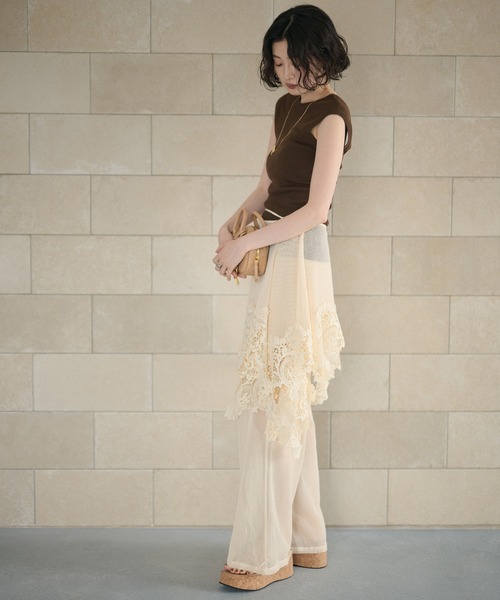 LAULEN(ローレン)の「2way lace shawl wrap set mesh pants /レースラップパーツセットメッシュワイドパンツ(その他パンツ・レディース・アイボリー・FREE)」の6枚目の写真