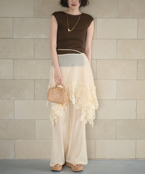 LAULEN(ローレン)の「2way lace shawl wrap set mesh pants /レースラップパーツセットメッシュワイドパンツ(その他パンツ・レディース・アイボリー・FREE)」の8枚目の写真
