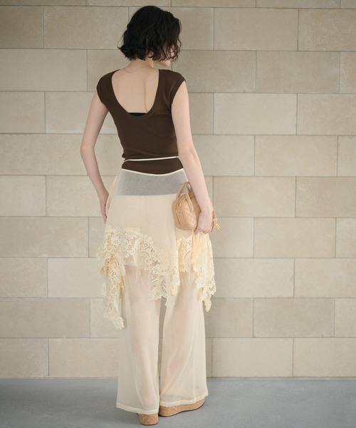 LAULEN(ローレン)の「2way lace shawl wrap set mesh pants /レースラップパーツセットメッシュワイドパンツ(その他パンツ・レディース・アイボリー・FREE)」の7枚目の写真