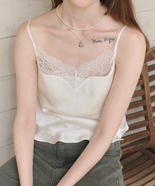 GIUNON(ジウノン)の「satin lace frill camisole / サテンレースフリルキャミソール(キャミソール・レディース・ピンク/グリーン/アイボリー・FREE)」の11枚目の写真