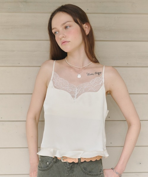GIUNON(ジウノン)の「satin lace frill camisole / サテンレースフリルキャミソール(キャミソール・レディース・ピンク/グリーン/アイボリー・FREE)」の9枚目の写真