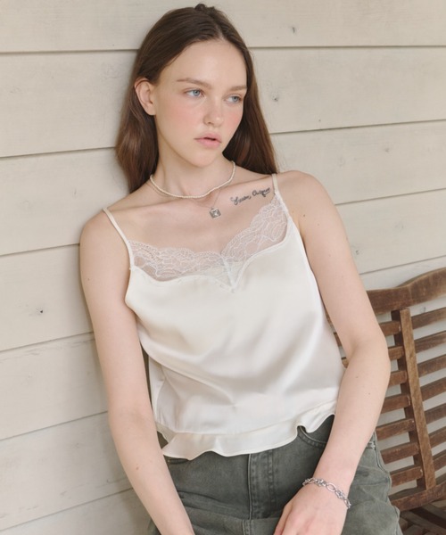 GIUNON(ジウノン)の「satin lace frill camisole / サテンレースフリルキャミソール(キャミソール・レディース・ピンク/グリーン/アイボリー・FREE)」の12枚目の写真