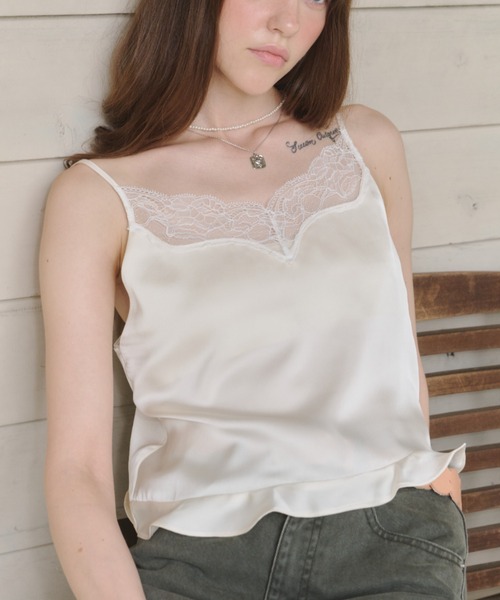 GIUNON(ジウノン)の「satin lace frill camisole / サテンレースフリルキャミソール(キャミソール・レディース・ピンク/グリーン/アイボリー・FREE)」の14枚目の写真