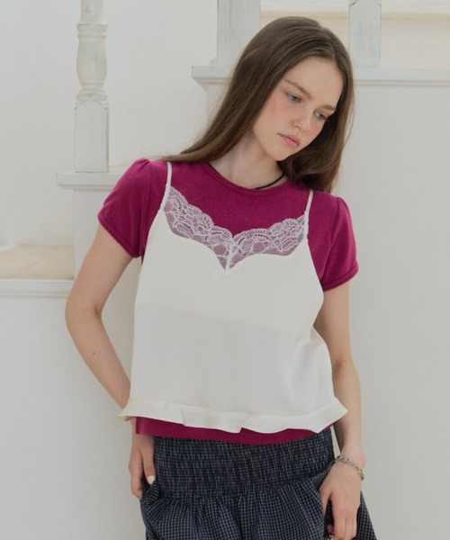 GIUNON(ジウノン)の「satin lace frill camisole / サテンレースフリルキャミソール(キャミソール・レディース・ピンク/グリーン/アイボリー・FREE)」の22枚目の写真