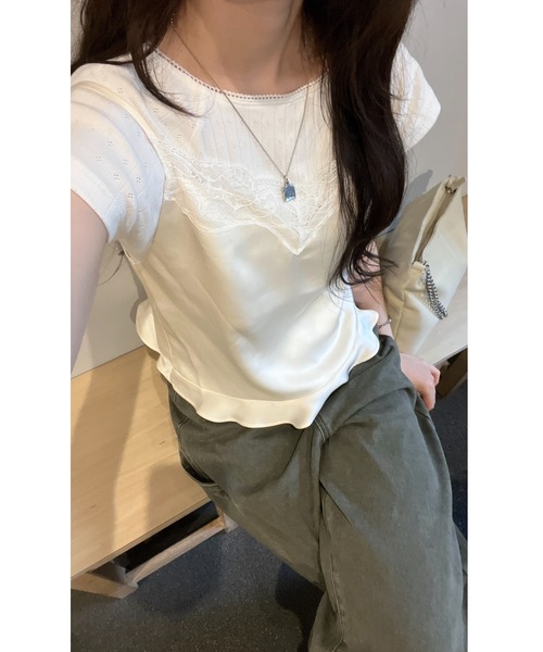 GIUNON(ジウノン)の「satin lace frill camisole / サテンレースフリルキャミソール(キャミソール・レディース・ピンク/グリーン/アイボリー・FREE)」の18枚目の写真