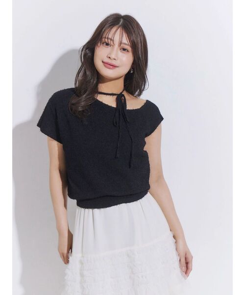 MERCURYDUO(マーキュリーデュオ)の「ワンショルダーチョーカーニット(ニット/セーター・レディース・ブラック/オフホワイト/ミント・FREE)」の4枚目の写真