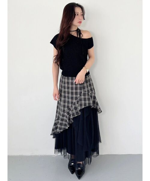 MERCURYDUO(マーキュリーデュオ)の「ワンショルダーチョーカーニット(ニット/セーター・レディース・ブラック/オフホワイト/ミント・FREE)」の18枚目の写真