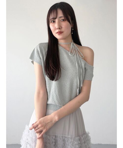 MERCURYDUO(マーキュリーデュオ)の「ワンショルダーチョーカーニット(ニット/セーター・レディース・ブラック/オフホワイト/ミント・FREE)」の11枚目の写真