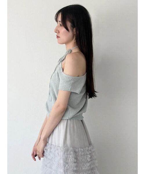 MERCURYDUO(マーキュリーデュオ)の「ワンショルダーチョーカーニット(ニット/セーター・レディース・ブラック/オフホワイト/ミント・FREE)」の12枚目の写真