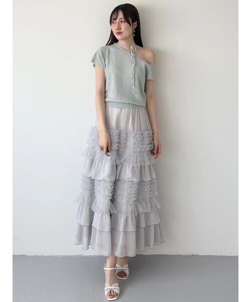 MERCURYDUO(マーキュリーデュオ)の「ワンショルダーチョーカーニット(ニット/セーター・レディース・ブラック/オフホワイト/ミント・FREE)」の14枚目の写真
