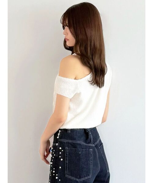 MERCURYDUO(マーキュリーデュオ)の「ワンショルダーチョーカーニット(ニット/セーター・レディース・ブラック/オフホワイト/ミント・FREE)」の9枚目の写真