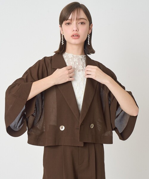 ANAYI（アナイ）の「ファインメッシュハーフスリーブ ジャケット〈セットアップ対応商品〉（テーラードジャケット・レディース・ブラック/ホワイト/ブラウン・38/36）」の3枚目の写真