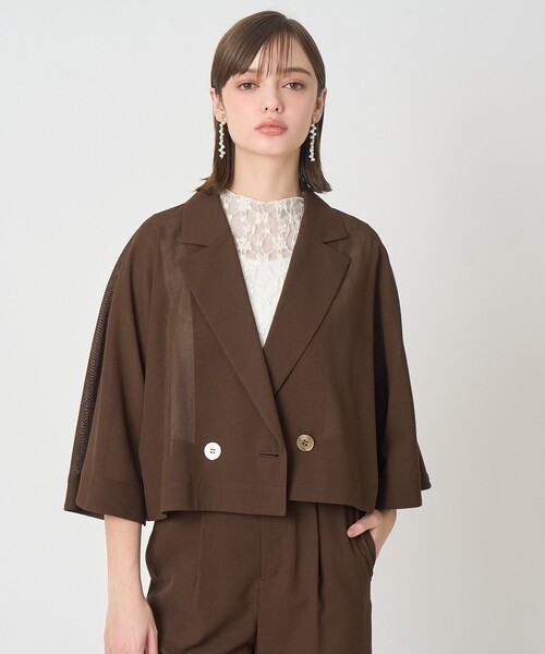 ANAYI（アナイ）の「ファインメッシュハーフスリーブ ジャケット〈セットアップ対応商品〉（テーラードジャケット・レディース・ブラック/ホワイト/ブラウン・38/36）」の4枚目の写真