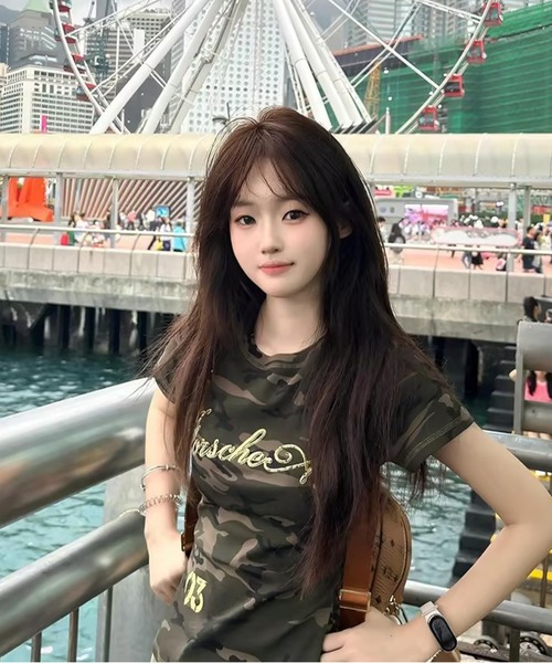 AsheKsha(アシクシャ)の「アメリカンレトロ迷彩柄ショートTシャツ(Tシャツ/カットソー・レディース・カーキ・M)」の17枚目の写真