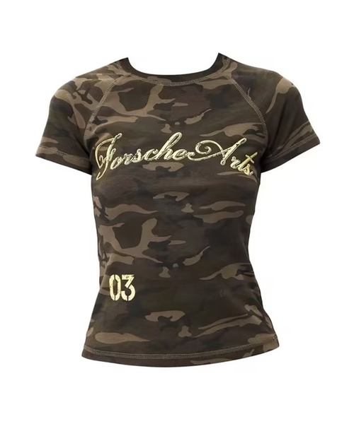 AsheKsha(アシクシャ)の「アメリカンレトロ迷彩柄ショートTシャツ(Tシャツ/カットソー・レディース・カーキ・M)」の7枚目の写真
