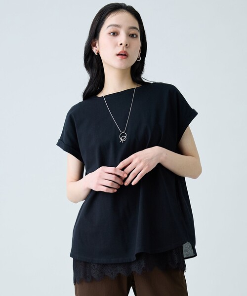 ANY（エニィ）の「前後2WAY異素材コンビカットソー（Tシャツ/カットソー・レディース・ブルー系/ホワイト系/オレンジ系/ブラック系・F）」の2枚目の写真