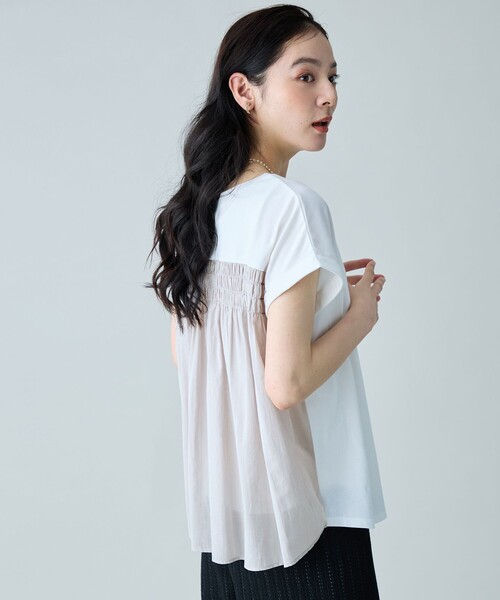 ANY（エニィ）の「前後2WAY異素材コンビカットソー（Tシャツ/カットソー・レディース・ブルー系/ホワイト系/オレンジ系/ブラック系・F）」の5枚目の写真