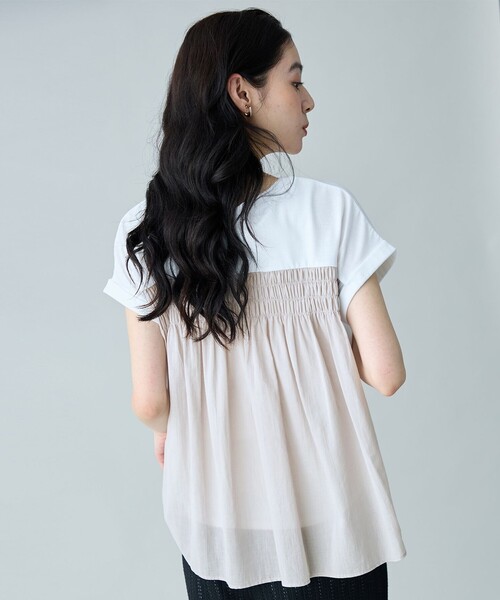 ANY（エニィ）の「前後2WAY異素材コンビカットソー（Tシャツ/カットソー・レディース・ブルー系/ホワイト系/オレンジ系/ブラック系・F）」の6枚目の写真