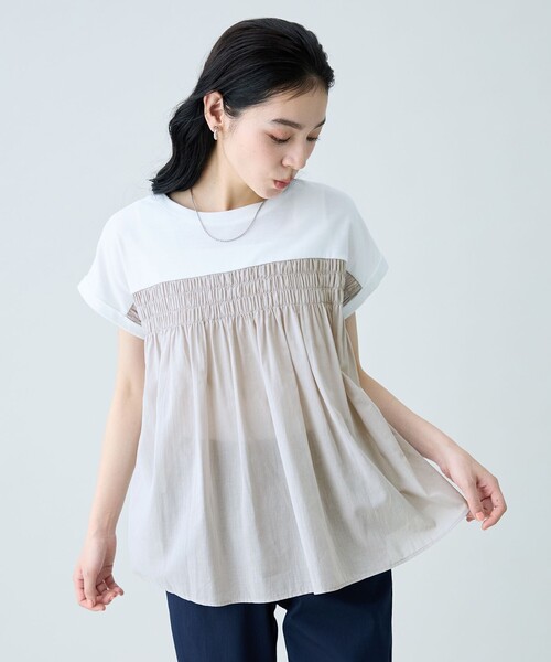 ANY（エニィ）の「前後2WAY異素材コンビカットソー（Tシャツ/カットソー・レディース・ブルー系/ホワイト系/オレンジ系/ブラック系・F）」の7枚目の写真
