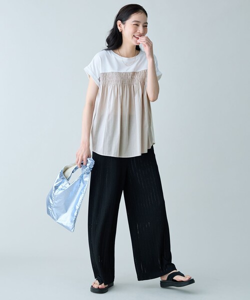 ANY（エニィ）の「前後2WAY異素材コンビカットソー（Tシャツ/カットソー・レディース・ブルー系/ホワイト系/オレンジ系/ブラック系・F）」の12枚目の写真