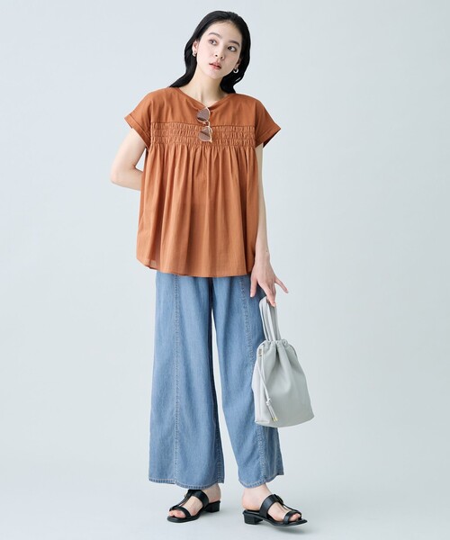 ANY（エニィ）の「前後2WAY異素材コンビカットソー（Tシャツ/カットソー・レディース・ブルー系/ホワイト系/オレンジ系/ブラック系・F）」の21枚目の写真
