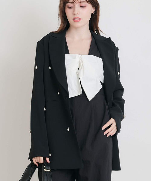 PICCIN PERLA（ピッチンペルラ）の「ティアドロップパールテーラードジャケット（テーラードジャケット・レディース・ブラック・M）」の2枚目の写真