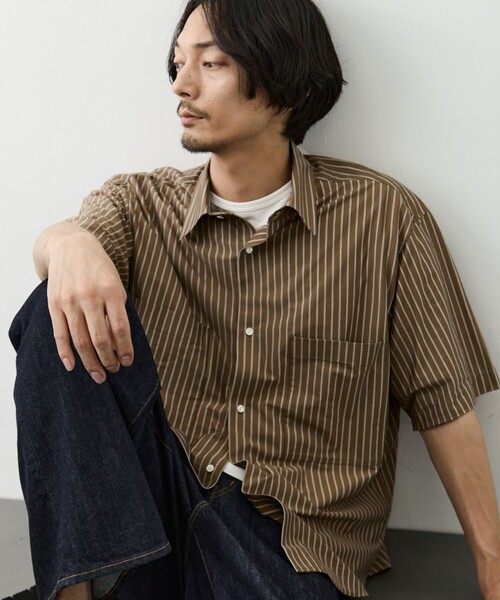 GOOD PEOPLE GOOD STITCHING GOOD PRODUCT(グッドピープルグッドスティッチンググッドプロダクト)の「【GOOD PEOPLE GOOD STITCHING GOOD PRODUCT/グッドピープルグッドスティッチンググッドプロダクト】Double Pocket Half Sleeve Shirt(シャツ/ブラウス・メンズ・ブラウン/ミント・S/M/L)」の1枚目の写真