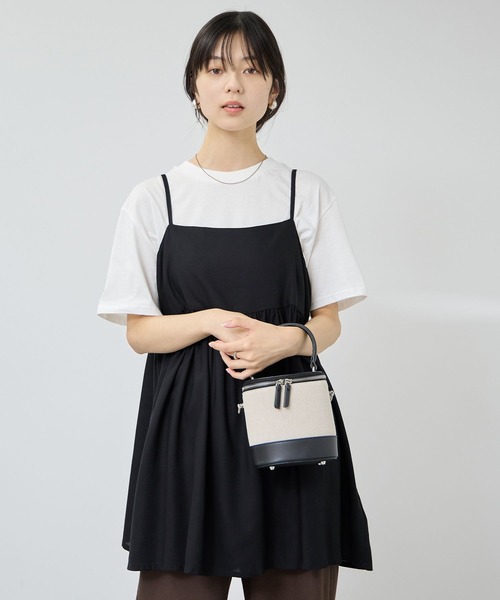 Mac-House(マックハウス)の「Free Nature ギャザーキャミチュニック×Tシャツ アンサンブル(アンサンブル・レディース・ブラック/ブラック系その他/ブラック系その他2/オレンジ・M/L)」の2枚目の写真