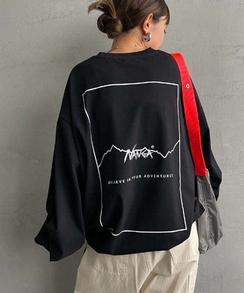 NANGA（ナンガ）の「【WEB先行予約】[NANGA/ナンガ] 別注 ドローコード付き バックプリントロンT（Tシャツ/カットソー・レディース・ホワイト/ブラック・L/M/S）」の2枚目の写真