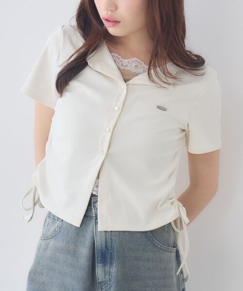 ems excite(エムズエキサイト)の「レイヤードサイドドロストカットソー(Tシャツ/カットソー・レディース・ダークブルー/チャコールグレー/ナチュラル・FREE)」の2枚目の写真