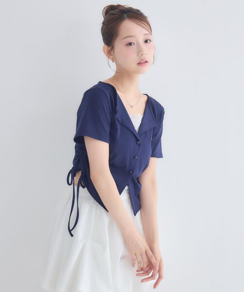 ems excite(エムズエキサイト)の「レイヤードサイドドロストカットソー(Tシャツ/カットソー・レディース・ダークブルー/チャコールグレー/ナチュラル・FREE)」の5枚目の写真