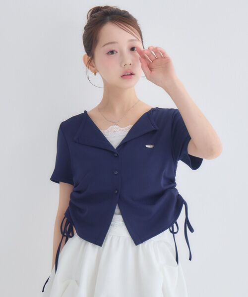 ems excite(エムズエキサイト)の「レイヤードサイドドロストカットソー(Tシャツ/カットソー・レディース・ダークブルー/チャコールグレー/ナチュラル・FREE)」の6枚目の写真