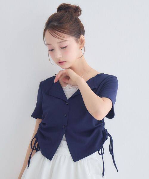 ems excite(エムズエキサイト)の「レイヤードサイドドロストカットソー(Tシャツ/カットソー・レディース・ダークブルー/チャコールグレー/ナチュラル・FREE)」の7枚目の写真