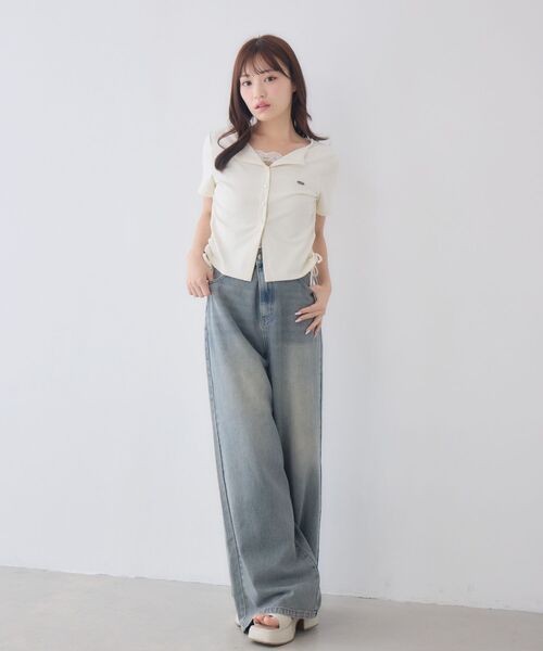 ems excite(エムズエキサイト)の「レイヤードサイドドロストカットソー(Tシャツ/カットソー・レディース・ダークブルー/チャコールグレー/ナチュラル・FREE)」の9枚目の写真