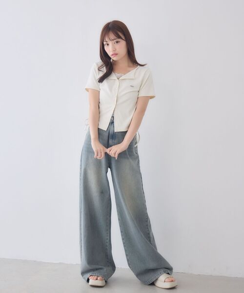 ems excite(エムズエキサイト)の「レイヤードサイドドロストカットソー(Tシャツ/カットソー・レディース・ダークブルー/チャコールグレー/ナチュラル・FREE)」の10枚目の写真