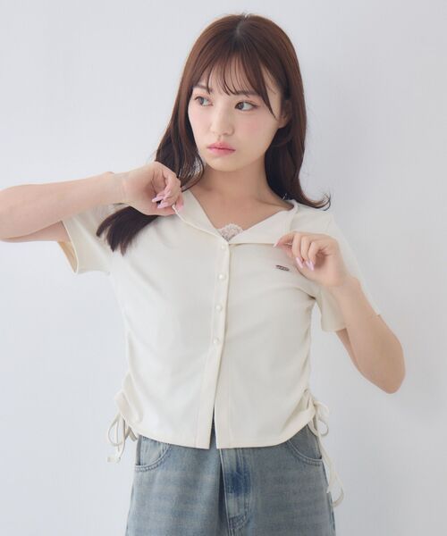 ems excite(エムズエキサイト)の「レイヤードサイドドロストカットソー(Tシャツ/カットソー・レディース・ダークブルー/チャコールグレー/ナチュラル・FREE)」の13枚目の写真