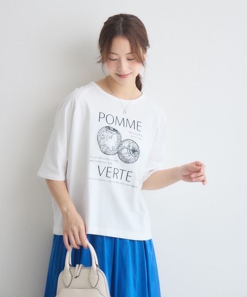 KATHARINE ROSS(キャサリンロス)の「POMMEVETRE刺繍Tシャツ(Tシャツ/カットソー・レディース・グリーン/オフホワイト・FREE)」の1枚目の写真