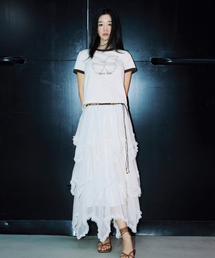 LAYERED FRILL TULLE LONG SKIRT_IVORY