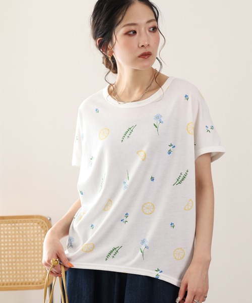 FUNALIVE(ファンアライブ)の「前身レモンプリントプルオーバー 半袖(Tシャツ/カットソー・レディース・チャコールグレー/ミント/オフホワイト・L/M)」の1枚目の写真