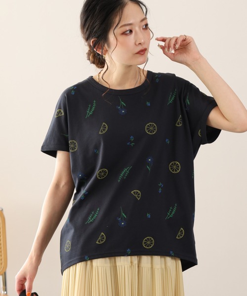 FUNALIVE(ファンアライブ)の「前身レモンプリントプルオーバー 半袖(Tシャツ/カットソー・レディース・チャコールグレー/ミント/オフホワイト・L/M)」の2枚目の写真