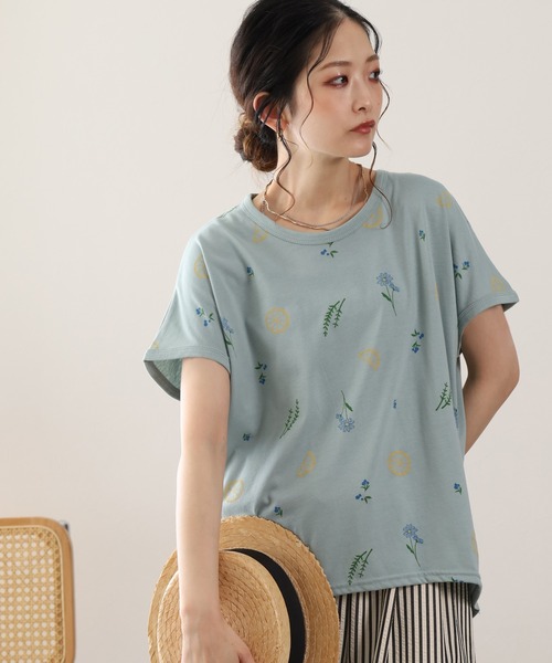 FUNALIVE(ファンアライブ)の「前身レモンプリントプルオーバー 半袖(Tシャツ/カットソー・レディース・チャコールグレー/ミント/オフホワイト・L/M)」の3枚目の写真