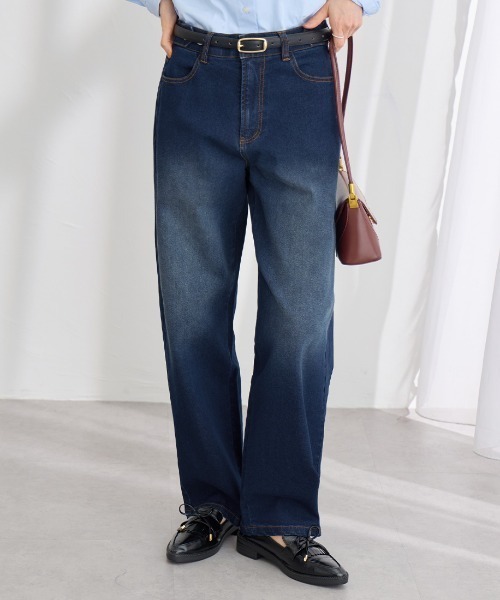 Viola e Viola（ヴィオラエヴィオラ）の「あったか裏起毛　隠しゴムストレートパンツ（デニムパンツ・レディース・ライトブルー/ネイビー/ダークネイビー・LL/M/L）」の3枚目の写真